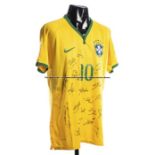 Brazil 2014 World Cup squad signed Neymar Jr. No.10 replica jersey, 24 signatures in black marker