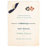 Signed menu for Varsity boxing tournament, 9th March 1922, issued by Cambridge University Boxing &