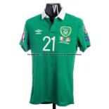 Jeff Hendrick green Republic of Ireland No.21 jersey from the UEFA EURO 2016 qualifier v Germany