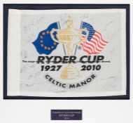 2010 Ryder Cup souvenir Celtic Manor pin flag signed by the winning European team, signatures