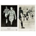 Pair of large John Charles signed Juventus limited edition b&w photoprints, the first depicting a