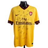 Jack Wilshere team-signed Arsenal FC yellow No.19 away jersey season 2010-11, 23 signatures in black