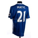 Nemanja Matic signed blue Chelsea FC No.21 match jersey season 2016-17, short-sleeved, Premier