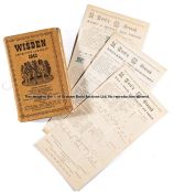 24 wartime cricket scorecards, 8 x 1943, 5 x 1944 & 11 x 1945; sold together with a 1943 wartime