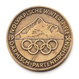 Garmisch-Partenkirchen 1936 Winter Olympic Games participant’s medal, designed by Kunststickerei