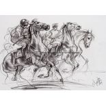 Vineta Sayer (British, contemporary) BEFORE THE START,  signed & dated 2009, original pencil