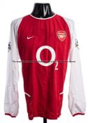 Gilberto Silva Arsenal FC red and white No.19 home jersey circa 2003, match issue, long-sleeved,