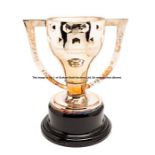 Full-sized replica of the Spanish La Liga trophy, silver-plated twin handled trophy with two bands