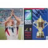 Jonny Wilkinson signed colour photograph, showing the England hero in triumphant pose, wearing his