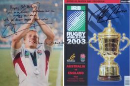 Jonny Wilkinson signed colour photograph, showing the England hero in triumphant pose, wearing his