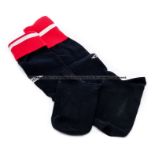 David Beckham worn Manchester United football socks circa 2001, Umbro black socks with red and white