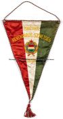 Hungarian Cycling Federation 1958 pennant, red, white and green with similar coloured piping, emblem