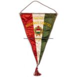 Hungarian Cycling Federation 1958 pennant, red, white and green with similar coloured piping, emblem
