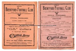 Two Brentford v Tottenham Hotspur programmes, wartime London Football Combination fixture 1st