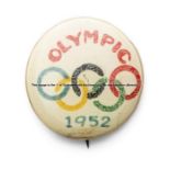 Helsinki 1952 Olympic games Japanese NOC button pin, Olympic rings and inscribed OLYMPIC, 1952
