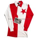 Slavia Prague red & white No.9 jersey circa 1960, long-sleeved with stitched red star to front,