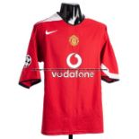 Gabriel Heinze red Manchester United No.4 Champions League jersey season 2011-12, short-sleeved, UCL
