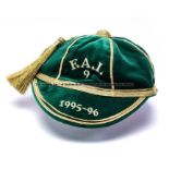 F.A.I Republic of Ireland Senior cap 1995-96 awarded to Jeff Kenna, green velvet with gold braid and