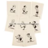 Group of eight original caricatures drawings by Hobbs of Tottenham Hotspur footballers, each