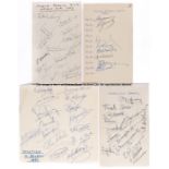 Four European football team signed cards comprising AC Milan (dated 1955), Dukla Prague, Moscow