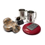 Five boxing trophies, comprising an Oxford Union Society engraved pewter tankard dated 27th