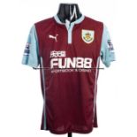 Ben Mee claret & blue Burnley No.6 jersey worn in the Premier League match v Arsenal at Turf Moor,