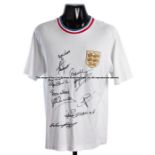 England top scorers signed shirt, signed in black marker pen by Shearer, Lineker, Charlton, Owen,