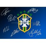 Brazil Legends signed colour 10 by 8in. photograph of the Brazilian F.A. emblem, signed by eight