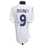 Wayne Rooney signed England 2005-06 white replica home jersey, short sleeved with England badge,