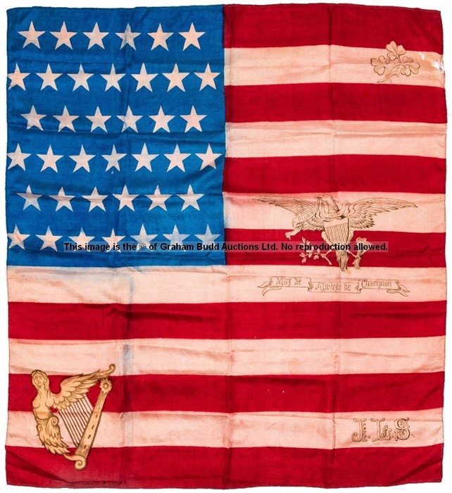 John L. Sullivan boxing flag attributed to his 1888 bare knuckle bout with Charley Mitchell,