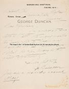 George Duncan handwritten letter to an Olympian, dated 1st December 1925, in ink on letterhead,