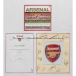 Arsenal autographed display season 2009-10, comprising a tapestry of the Arsenal Football Club