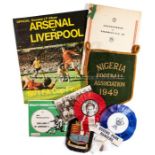 Collection of miscellaneous football memorabilia, including 33 r.p.m. records, duplication 40