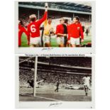 Pair of large Gordon Banks signed England 1966 & 1970 World Cups limited edition photoprints, the