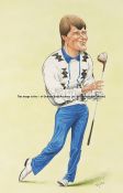 Original large John Ireland caricature artwork of Nick Faldo, signed, pen & ink & watercolour,