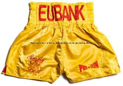 Chris Eubank fight worn boxing trunks from his bout with Michael Watson for the WBO Middleweight