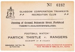 Ticket for the Opening of the Ground, Helenvale Street, Parkhead, 2nd September 1924 and the