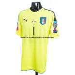 Gianluigi Buffon yellow Italy No.1 goalkeeping jersey 2016, match issue for the FIFA World Cup