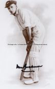 Don Bradman signed photographic presentation, 16 by 10cm. b&w photograph portraying Bradman as a