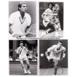 Large collection of press photographs of tennis legends, mix of b&w and colour action shots and