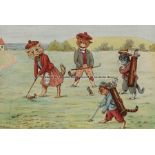 Louis Wain (British, 1860-1939) THE PUTT colour print depicting four feline golfers on the green,