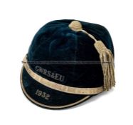 Representative football cap for Great Western Railway Services, 1932 navy velvet cap with silvered