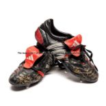 Jamie Redknapp signed match-worn Adidas football boots, black and red boots, signed in gold marker