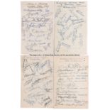 Four multi-signed international team sheets, circa mid-1950s, comprising four postcards signed in