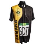 Usain Bolt signed Rio 2016 Olympic team replica Jamaica running vest, signed in black marker; sold