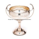 Trophy for the 1928 Newmarket Town Plate, in the form of stemmed, bowl-shaped, twin-handled silver