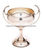 Trophy for the 1928 Newmarket Town Plate, in the form of stemmed, bowl-shaped, twin-handled silver