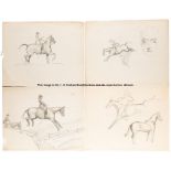 Equestrian pencil drawings attributed to noted British hunting, racing and countryside artist Lionel