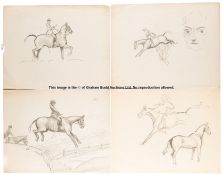 Equestrian pencil drawings attributed to noted British hunting, racing and countryside artist Lionel