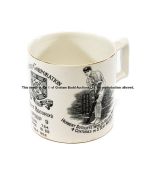 Pudsey Corporation Cricket Test Records pottery mug, c1924-25, by W. Ellis Moorcroft, Bramley, of